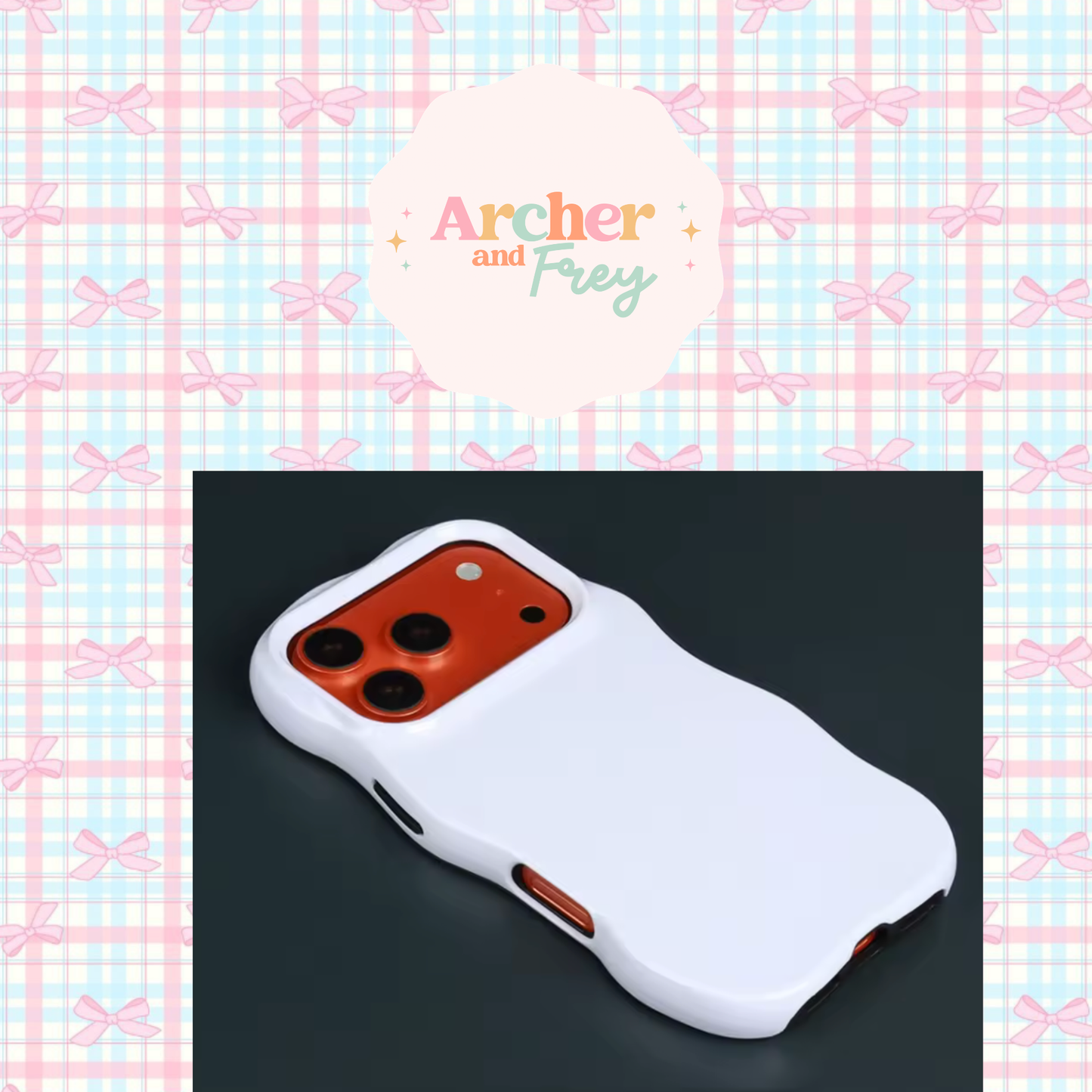 Wavy Tough Phone Case - Blue Gingham Bows