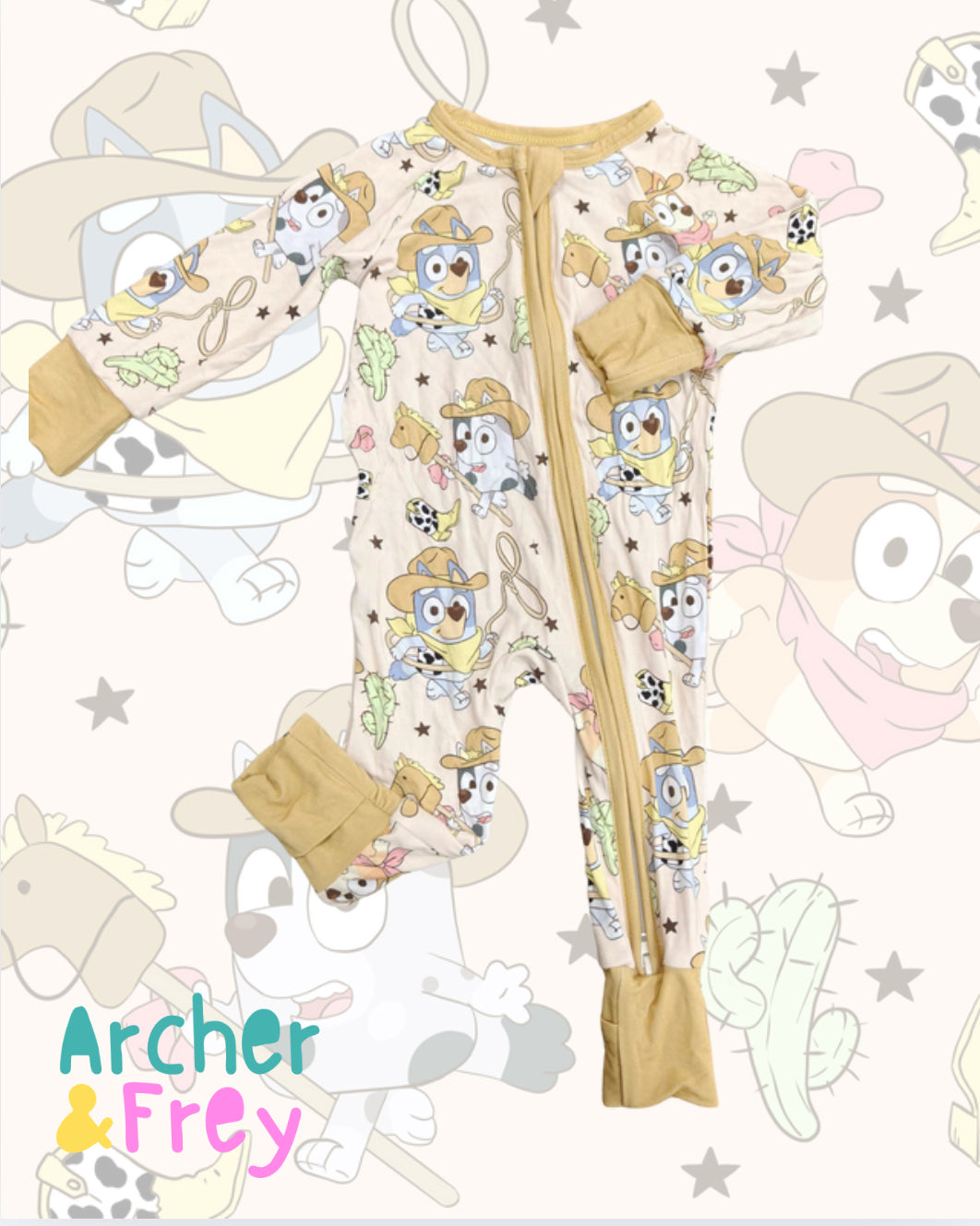 Cowboy Pups Bamboo Zipsuit