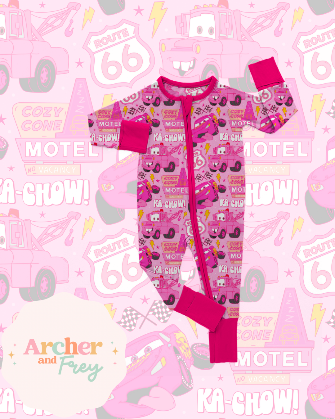 Pink Cars Bamboo Zipsuit