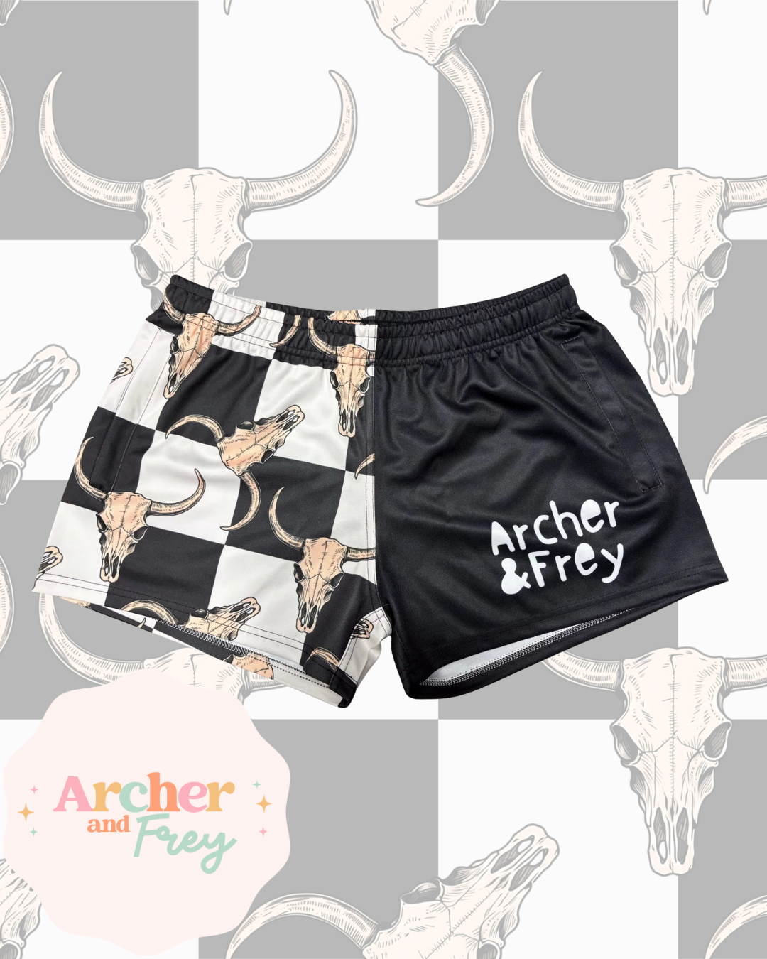 Adult Footy Shorts - Cowboy Checkers