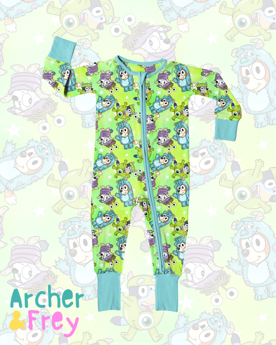 Monster Pups Bamboo Zipsuit