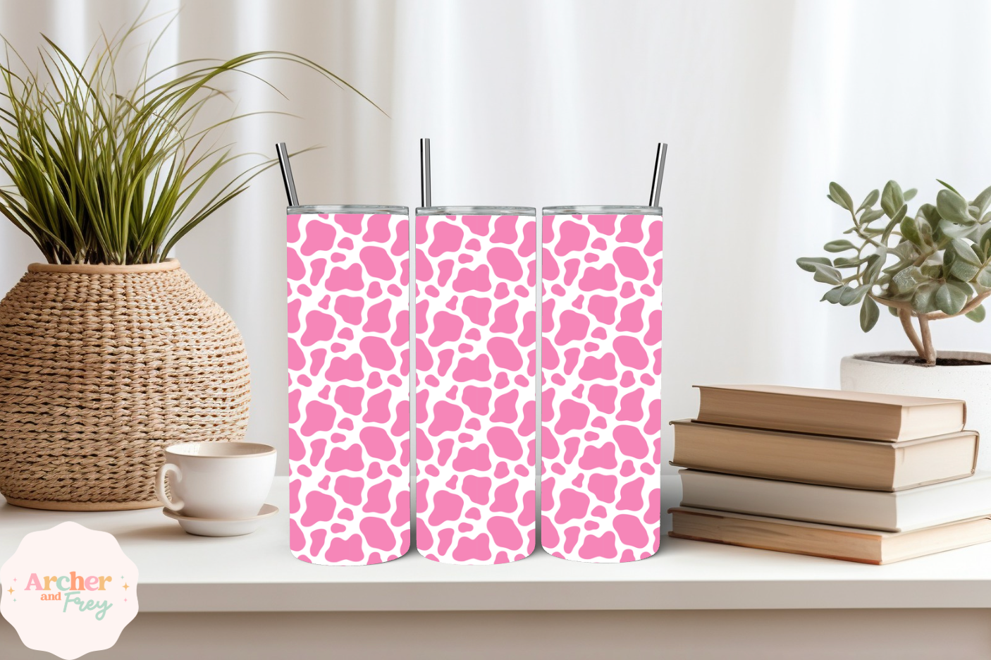 20oz Tumbler/Bottle - Pink cow Print