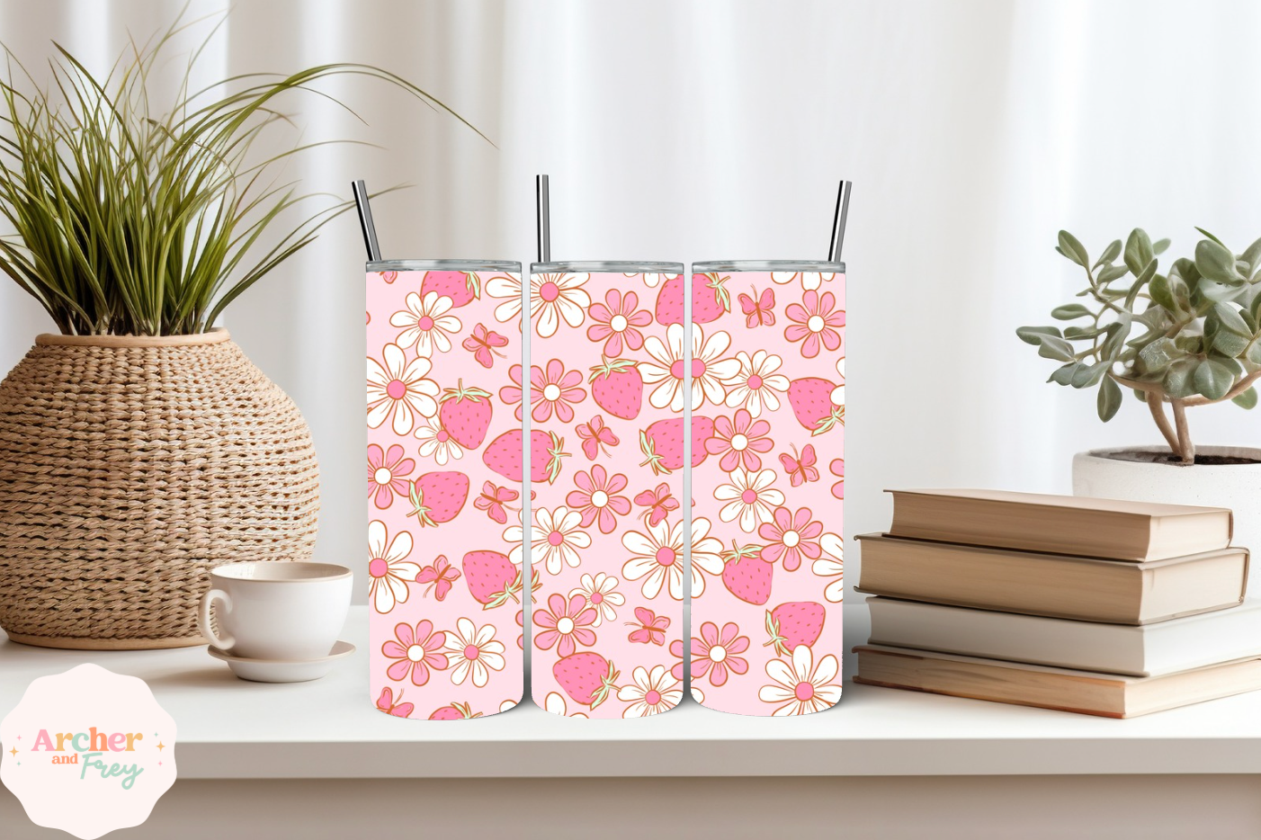 20oz Tumbler/Bottle - Strawberry Flowers