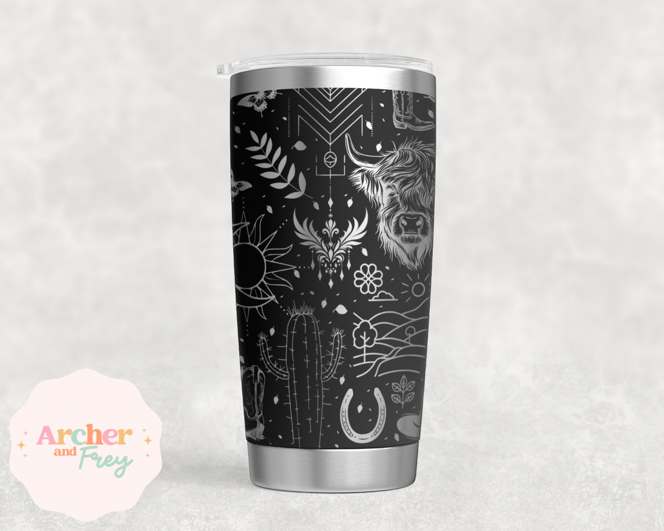 Laser Engraved Travel Mug - Highland Cow Western