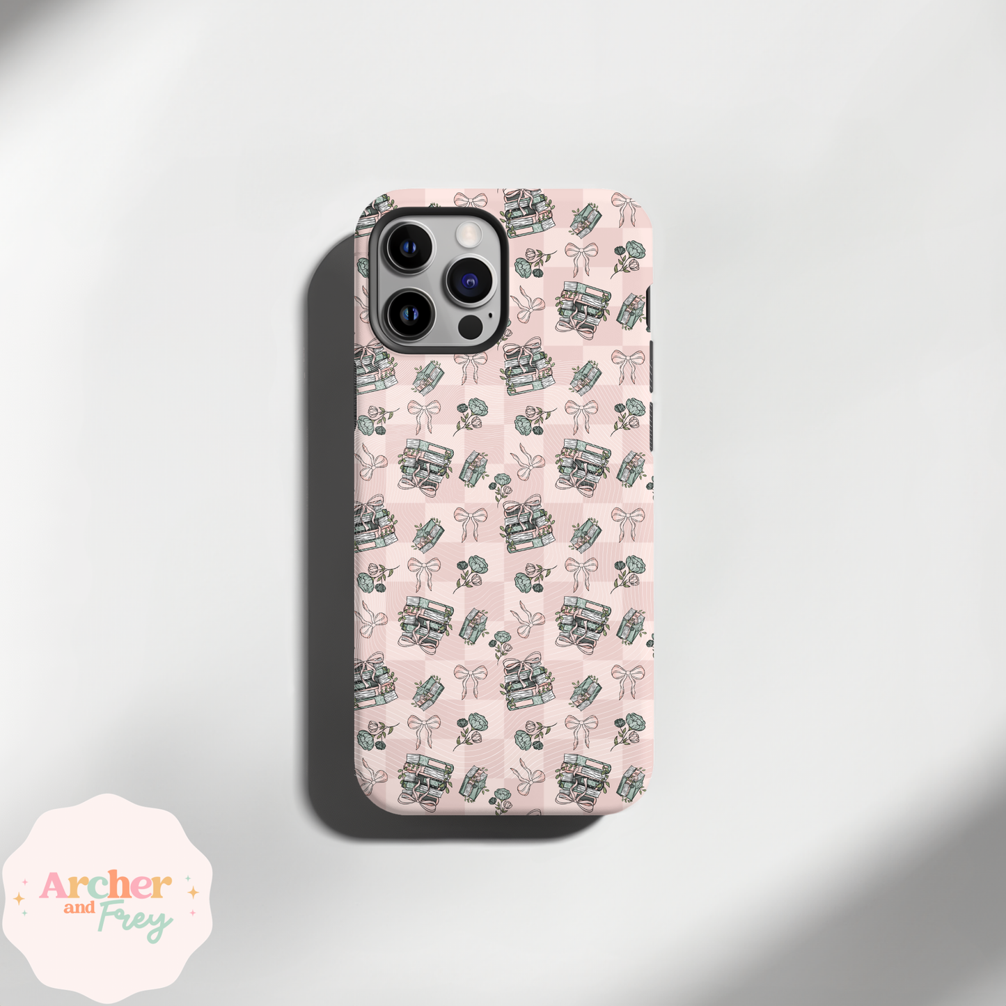 Tough Phone Case - Books & Bows Checkered