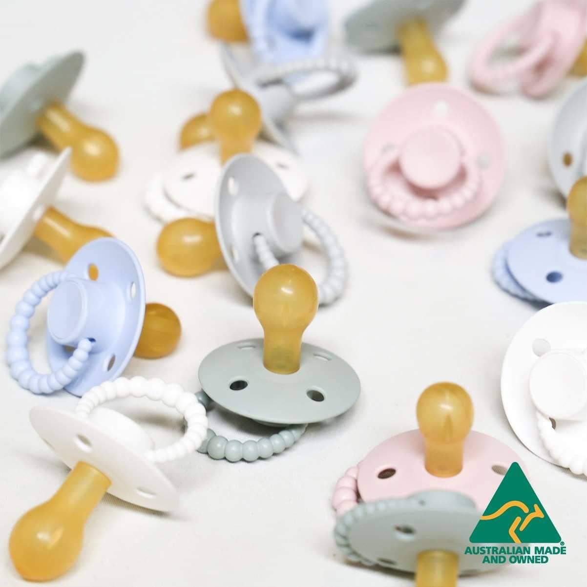 CMC 'Bubble' Dummies Sage + Light Grey: Size 1