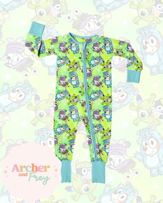 Monster Pups Bamboo Zipsuit