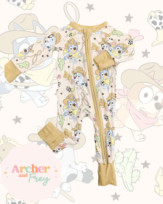 Cowboy Pups Bamboo Zipsuit