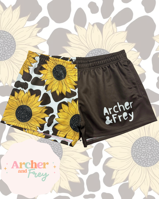 Kids Footy Shorts - Sunny Cow Print