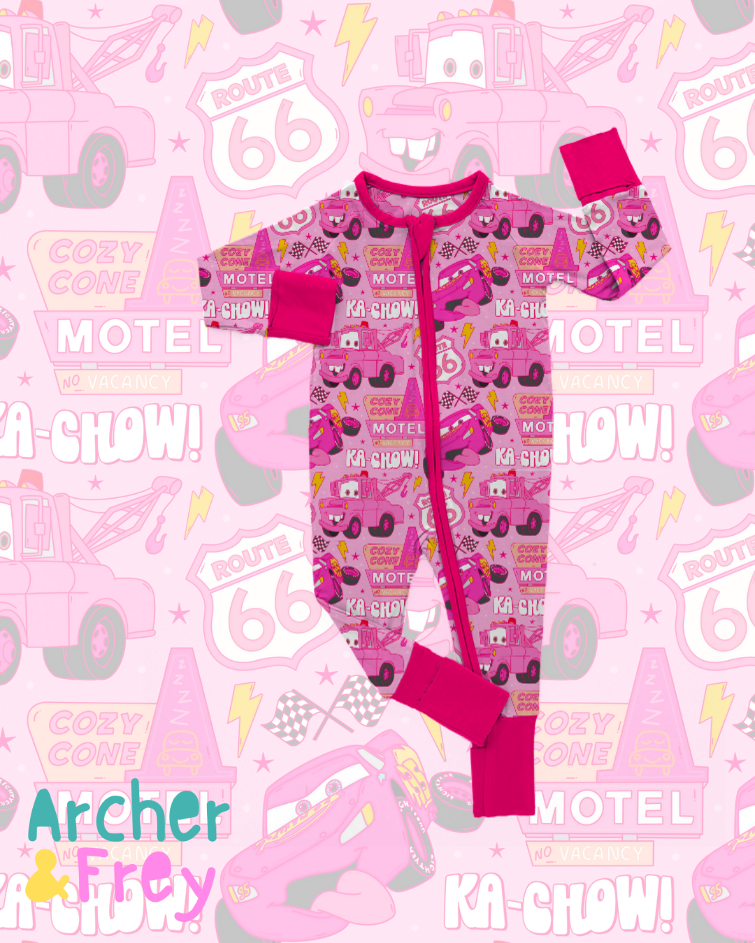 Pink Cars Bamboo Zipsuit