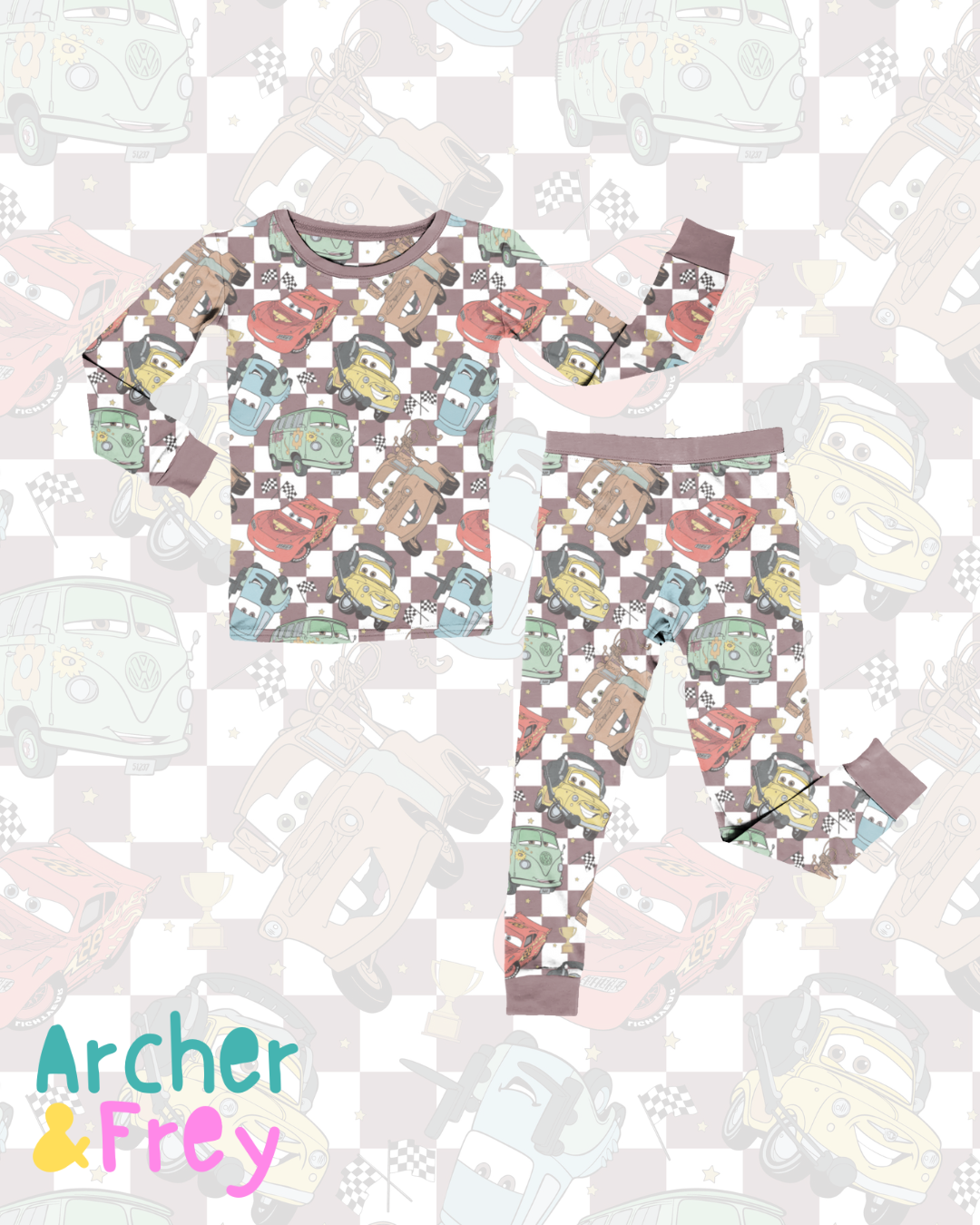 Checkered Cars Bamboo PJ Set
