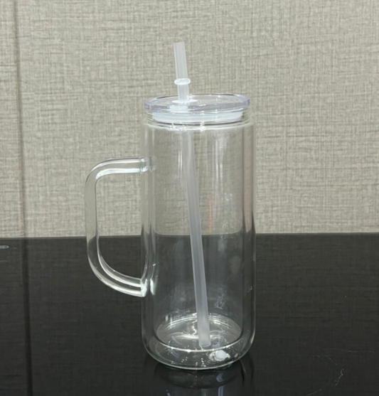 16oz Glass Sparkle Cup with Handle (Snowglobe Effect)