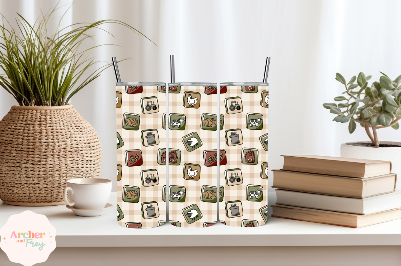 20oz Tumbler/Bottle - Farm Tiles