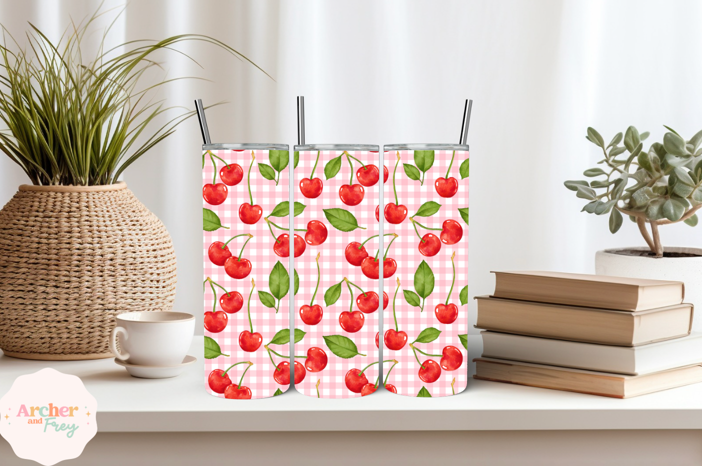 20oz Tumbler/Bottle - Plaid cherries