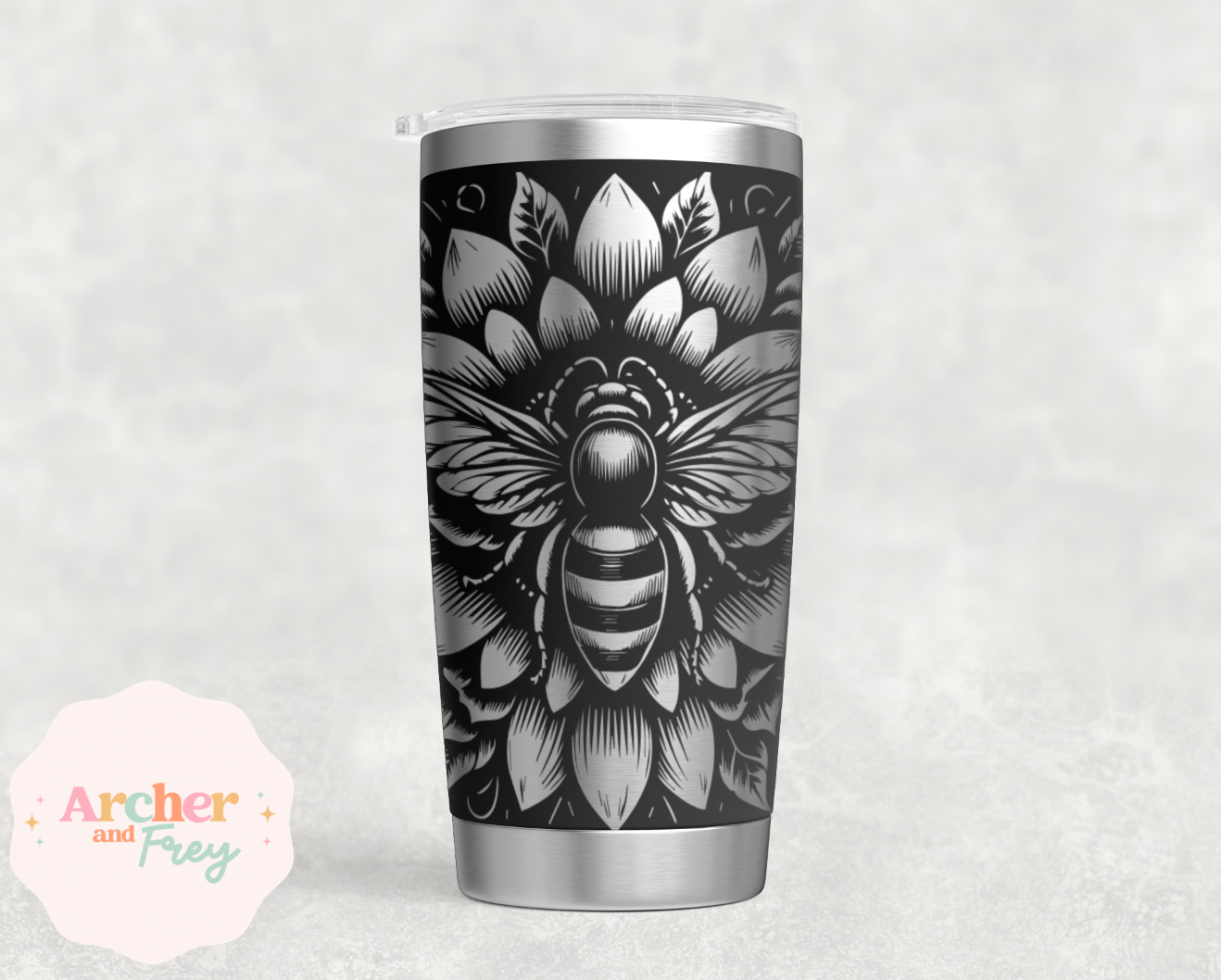 Laser Engraved Travel Mug - Honeybee Sunflower