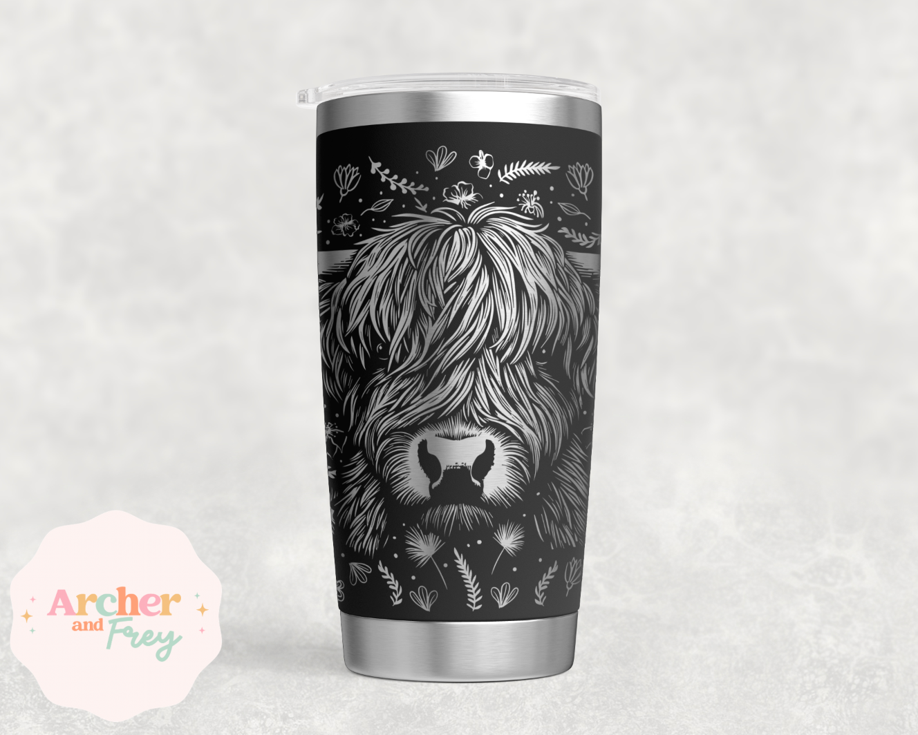 Laser Engraved Travel Mug - Highland Floral