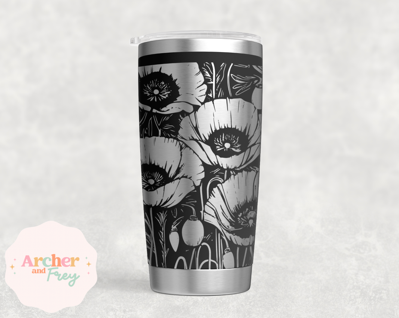 Laser Engraved Travel Mug - Poppies