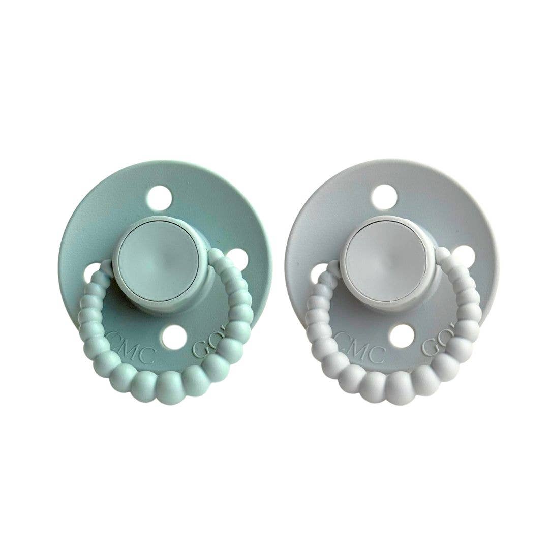 CMC 'Bubble' Dummies Sage + Light Grey: Size 3