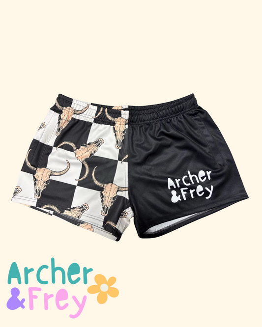 Kids Footy Shorts - Cowboy Checkers